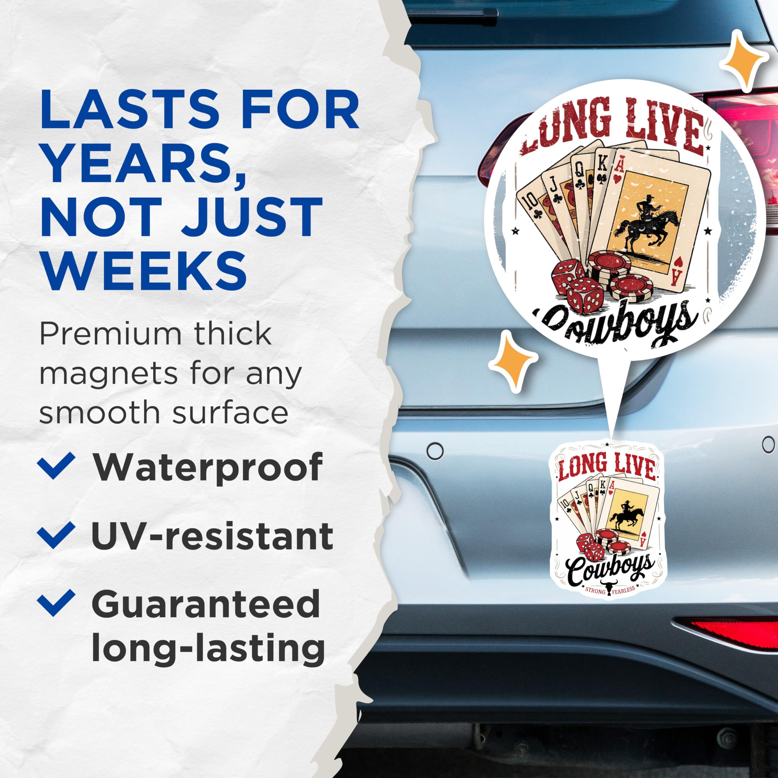 (2 Pack) Long Live Cowboys Magnets - Western Gambling Poker Game Decor - Wild West Country Lifestyle Art Accent - 5 Inches On Longest Side - Thick Durable Magnet - Made in USA - MAG22050