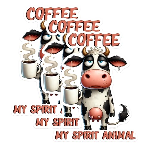 (3 Pack) Coffee Cow Decals - Funny Cow - Spirit Animal Decal - 3 Inches On Longest Side - Easy Peel & Apply - Made in USA - 3MCS1587