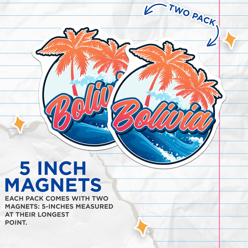 (2 Pack) Bolivia Magnets - Tropical Palm Tree - Souvenir Magnets - 5" On Longest Side - Premium Magnet - for Cars, Refrigerators, Toolboxes, Lockers - Made in USA - MAG18019