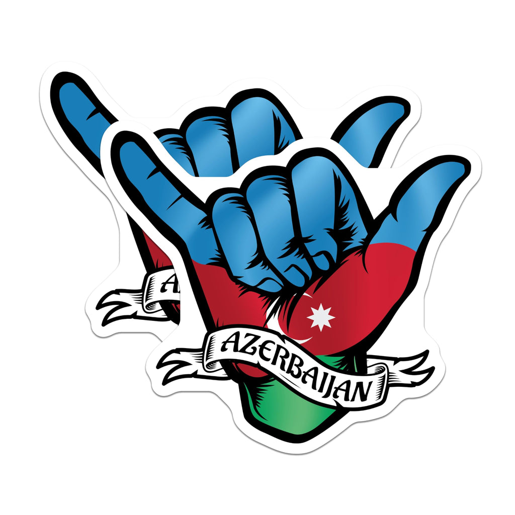 (2 Pack) Azerbaijan Hand Sign Magnets - Shaka Hand - Azerbaijan Flag Decor - 5" On Longest Side - Premium Magnet - for Cars, Refrigerators, Toolboxes, Lockers - Made in USA - MAG17154