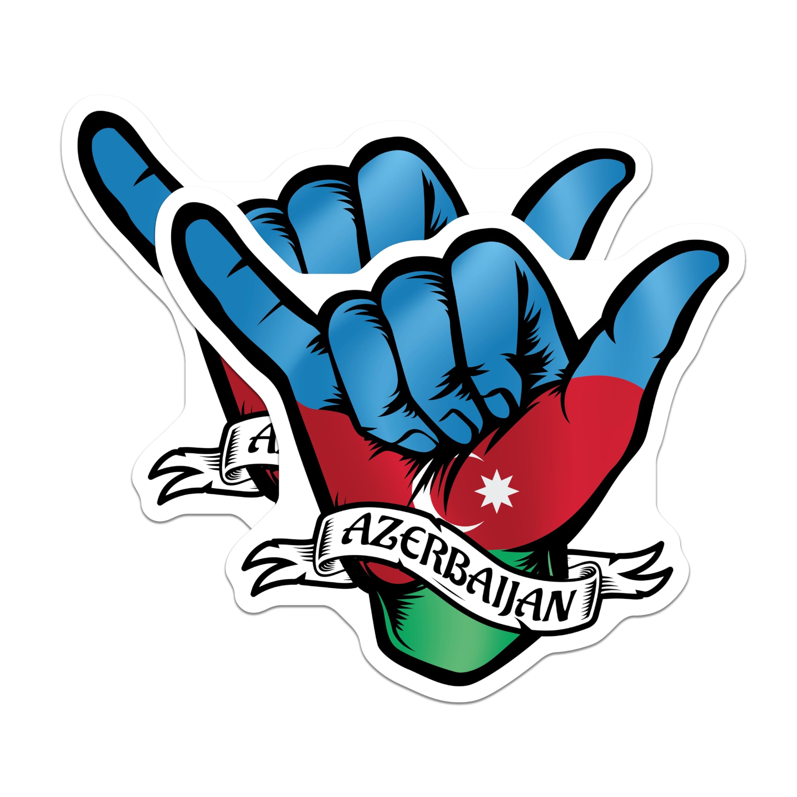 (2 Pack) Azerbaijan Hand Sign Magnets - Shaka Hand - Azerbaijan Flag Decor - 5" On Longest Side - Premium Magnet - for Cars, Refrigerators, Toolboxes, Lockers - Made in USA - MAG17154