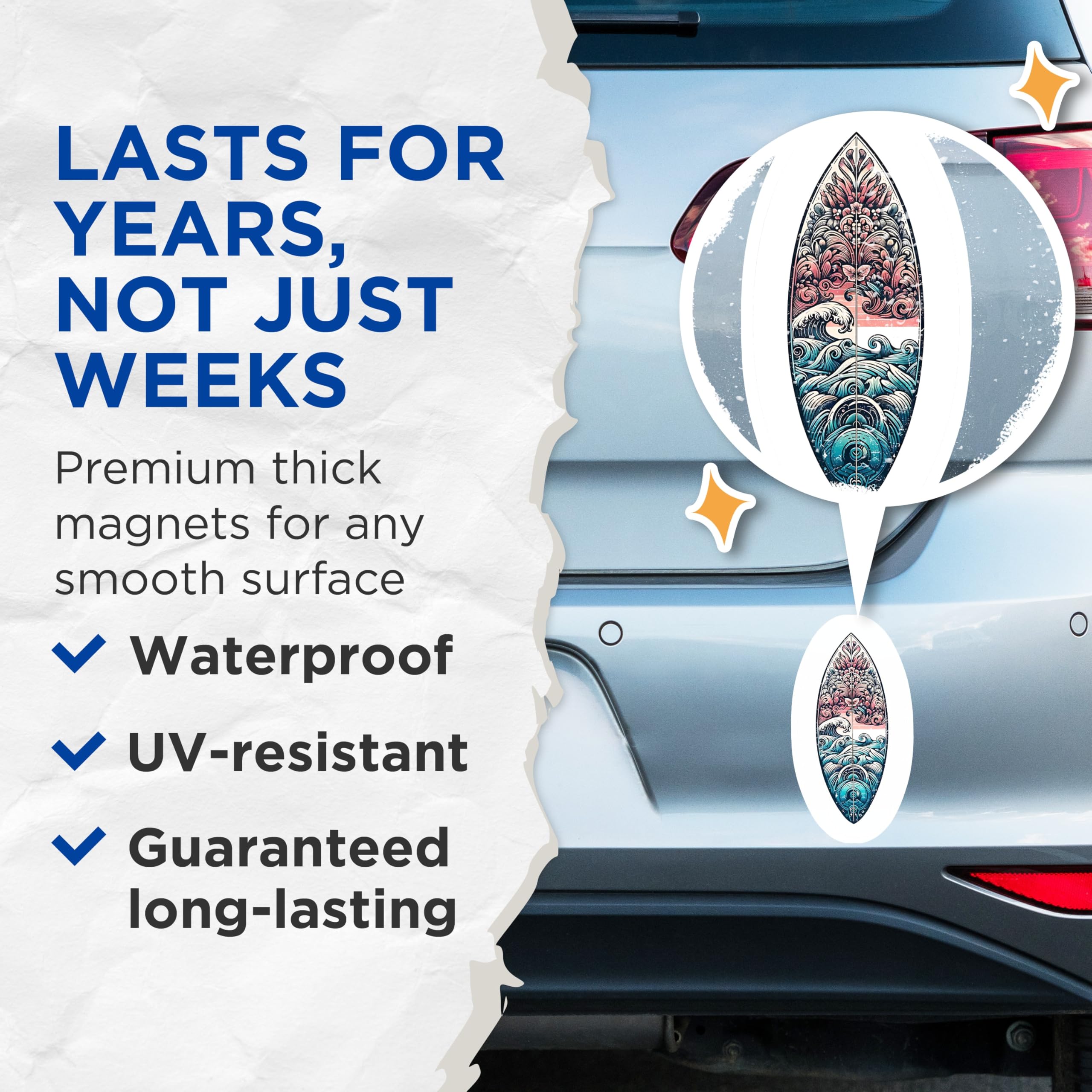 (2 Pack) Surfboard Art Magnets - Ocean Wave Design - Decorative Fridge Magnets - 5" On Longest Side - Premium Magnet - for Cars, Refrigerators, Toolboxes, Lockers - Made in USA - MAG14855