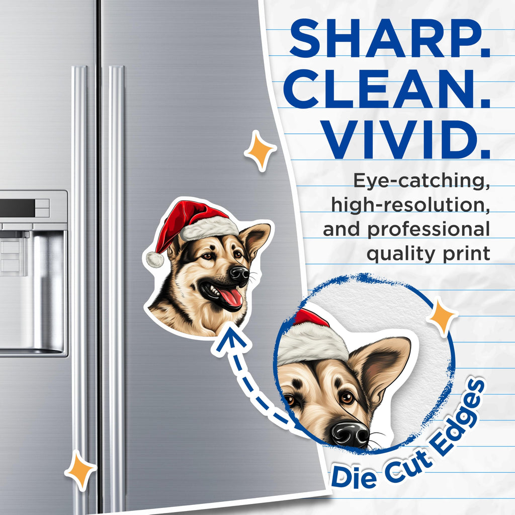 (2 Pack) German Shepherd Christmas Magnets - Santa Hat Dog Decor - Holiday Pet Lover Fridge Magnets - 5 Inches On Longest Side - Thick Durable Magnet - Made in USA - MAG27804