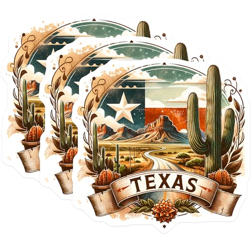 (3 Pack) Texas Decals - Lone Star State Stickers - Southwestern Laptop Decal- 3 Inches On Longest Side - Easy Peel & Apply - Made in USA - 3MCS5982