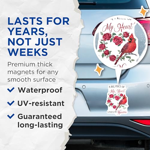 (2 Pack) Memorial Cardinal Magnets - Heartfelt Remembrance - Red Bird Symbol - 5" On Longest Side - for Cars, Fridges, Toolboxes - Made in USA - MAG7288