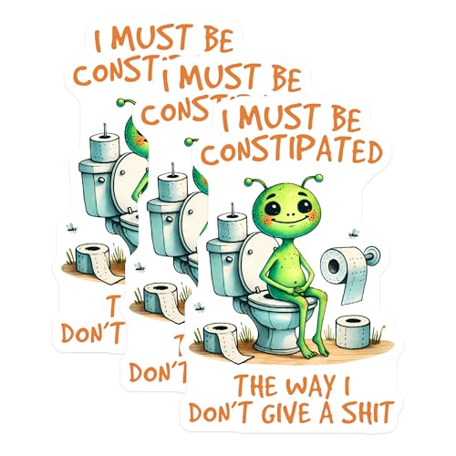 (3 Pack) Funny Alien Decals - Constipated Alien - Toilet Humor Decals - 3 Inches On Longest Side - Easy Peel & Apply - Made in USA - 3MCS8442