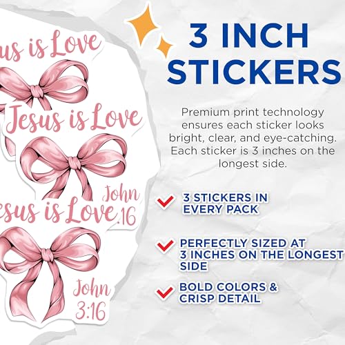 (3 Pack) Jesus is Love Decals - John 3 16 - Religious Verse Stickers - 3 Inches On Longest Side - Easy Peel & Apply - Made in USA - 3MCS7687