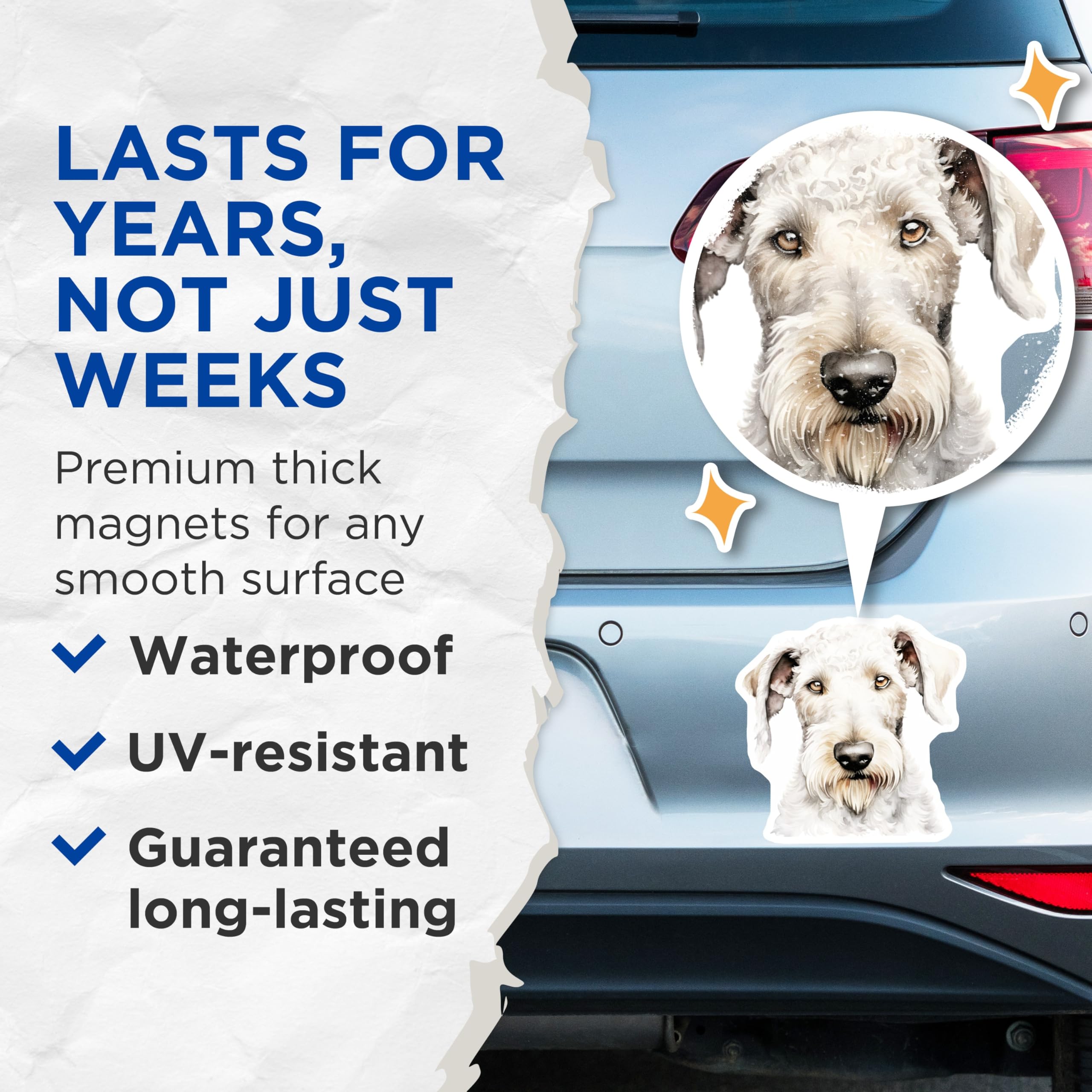 (2 Pack) Bedlington Terrier Dog Magnets - Watercolor Pet Art Design - Unique Dog Breed Collector Item - 5 Inches On Longest Side - Thick Durable Magnet - Made in USA - MAG26747