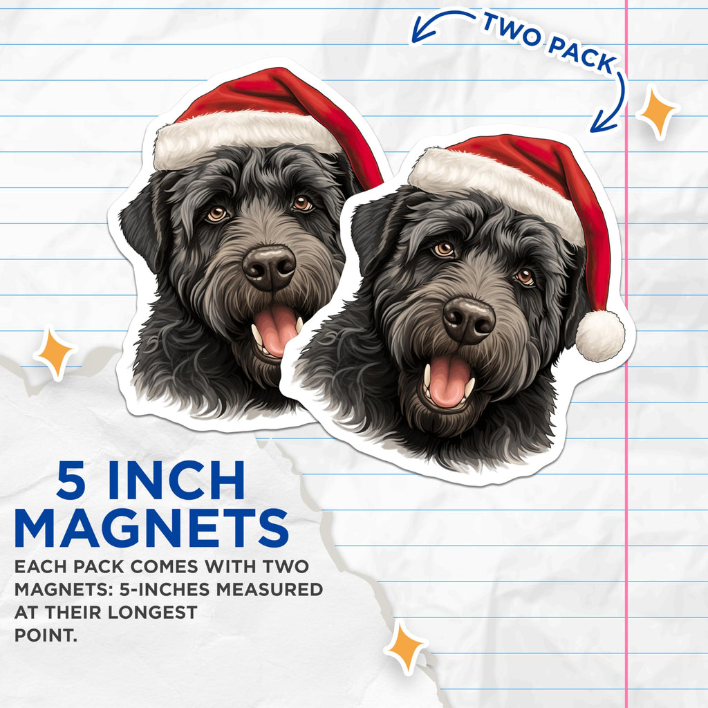 (2 Pack) Black Dog Santa Hat Magnets - Christmas Pet Lover - Holiday Decor - Xmas Dog Lover Idea - 5 Inches On Longest Side - Thick Durable Magnet - Made in USA - MAG29979