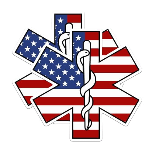 (2 Pack) EMS EMT Star of Life USA Flag Magnets - Ambulance Driver EMS EMT - 5" On Longest Side - Premium Magnet - for Cars, Refrigerators, Toolboxes, Lockers - Made in USA - MAG1658