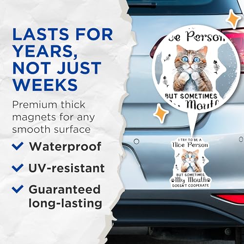 (2 Pack) Funny Cat Quote Magnets - 5" On Longest Side - for Cars, Fridges, Toolboxes - Made in USA - MAG7723