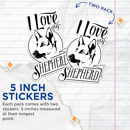 (2 Pack) I Love My Shepherd Stickers - German Shepherd Dog - Pet Lover - Dog Owner Gifts - Cute Dog - 5" On Longest Side - Sticks to Any Smooth Flat Surface - Made in USA - BMCS2970