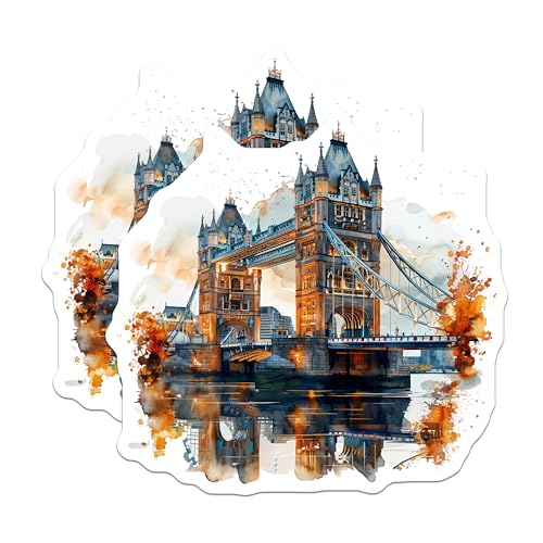 (2 Pack) London Tower Bridge Stickers - Scenic Landmark Stickers - Travel Souvenir Stickers - 5" On Longest Side - Sticks to Smooth Flat Surfaces - Made in USA - BMCS5201