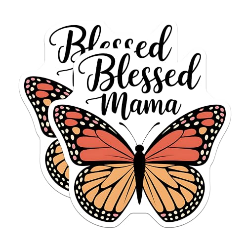 (2 Pack) Blessed Mama Stickers - Butterfly Design - Inspirational Stickers for Mom - Uplifting Stickers for Mamas - 5" On Longest Side - Sticks to Smooth Flat Surfaces - Made in USA - BMCS3914