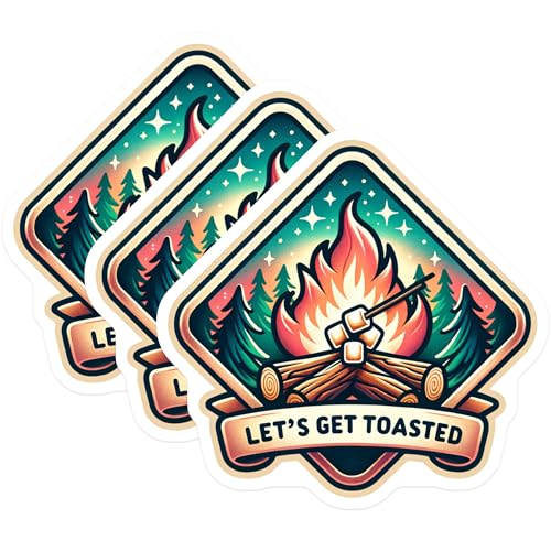 (3 Pack) Let's Get Toasted Decals - Camping Decal - Marshmallow Decal- 3 Inches On Longest Side - Easy Peel & Apply - Made in USA - 3MCS5790