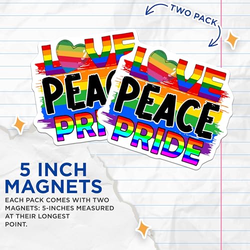 (2 Pack) Pride Magnets Magnets - Love Peace Pride - 5" On Longest Side - Made in USA - Sticks to Refrigerators & Metal Surfaces - MAG9196