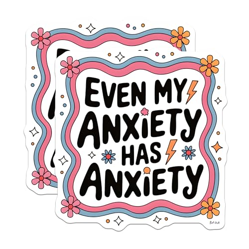 (2 Pack) Even My Anxiety Has Anxiety Stickers - Mental Health Awareness Stickers - Fun Motivational Stickers - 5" On Longest Side - Sticks to Smooth Flat Surfaces - Made in USA - BMCS4397