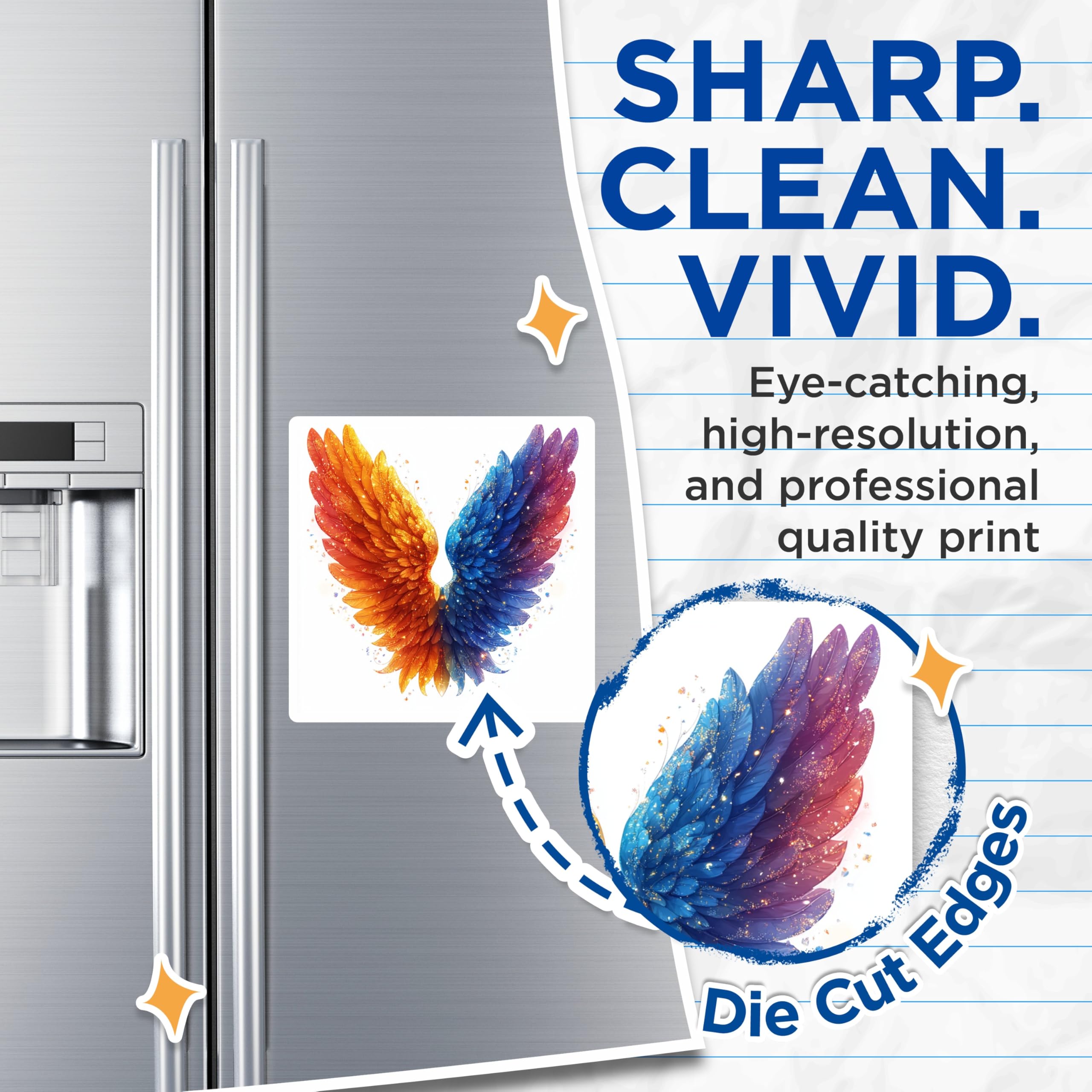 (2 Pack) Fantasy Angel Wings Magnets - Ethereal Sparkle Decor - Vibrant Colorful Fridge Art - Aesthetic Locker Symbol - 5 Inches On Longest Side - Thick Durable Magnet - Made in USA - MAG28646