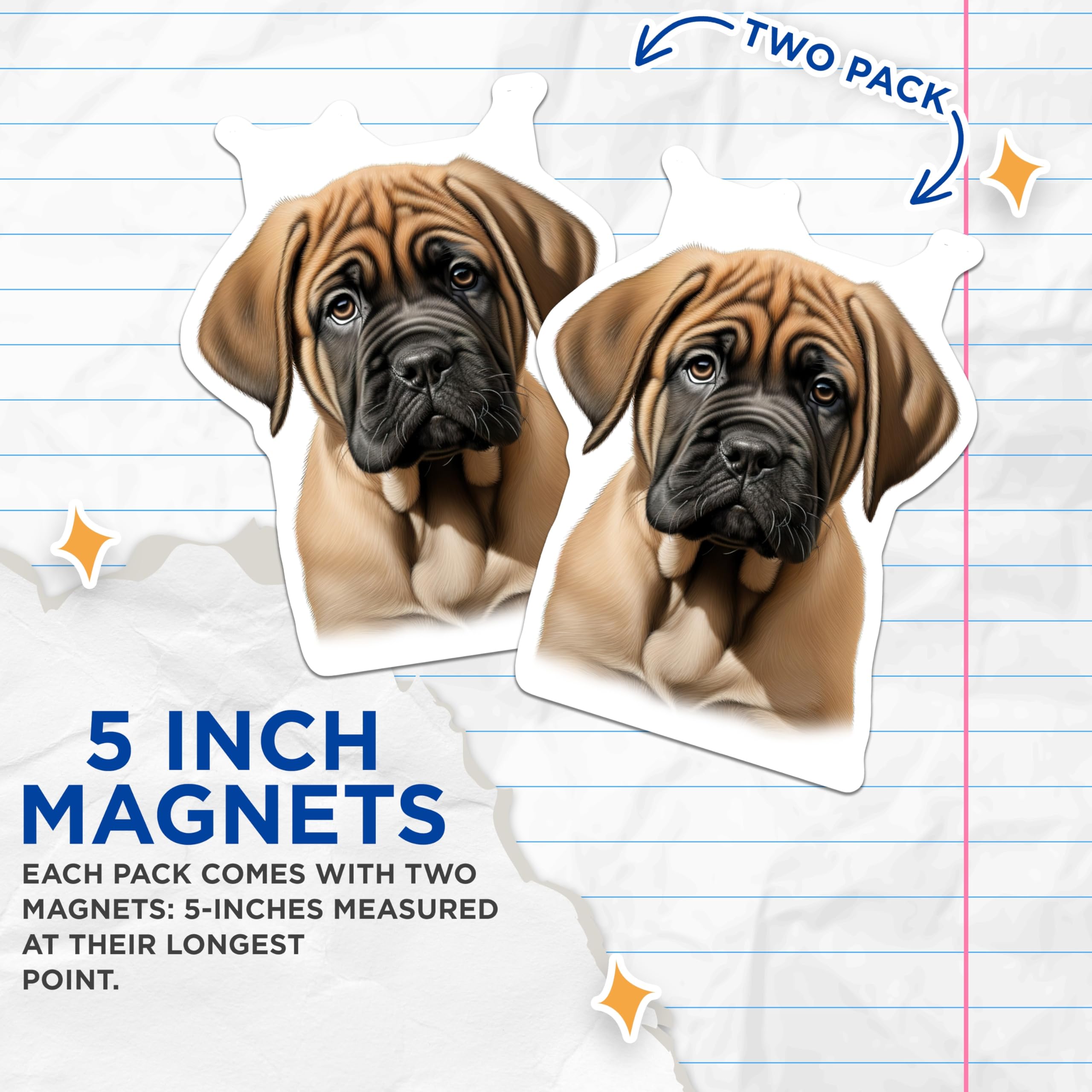 (2 Pack) Mastiff Puppy Magnets - Cute Dog Owner Decor - Animal Lover Refrigerator Accessory - 5 Inches On Longest Side - Thick Durable Magnet - Made in USA - MAG29098