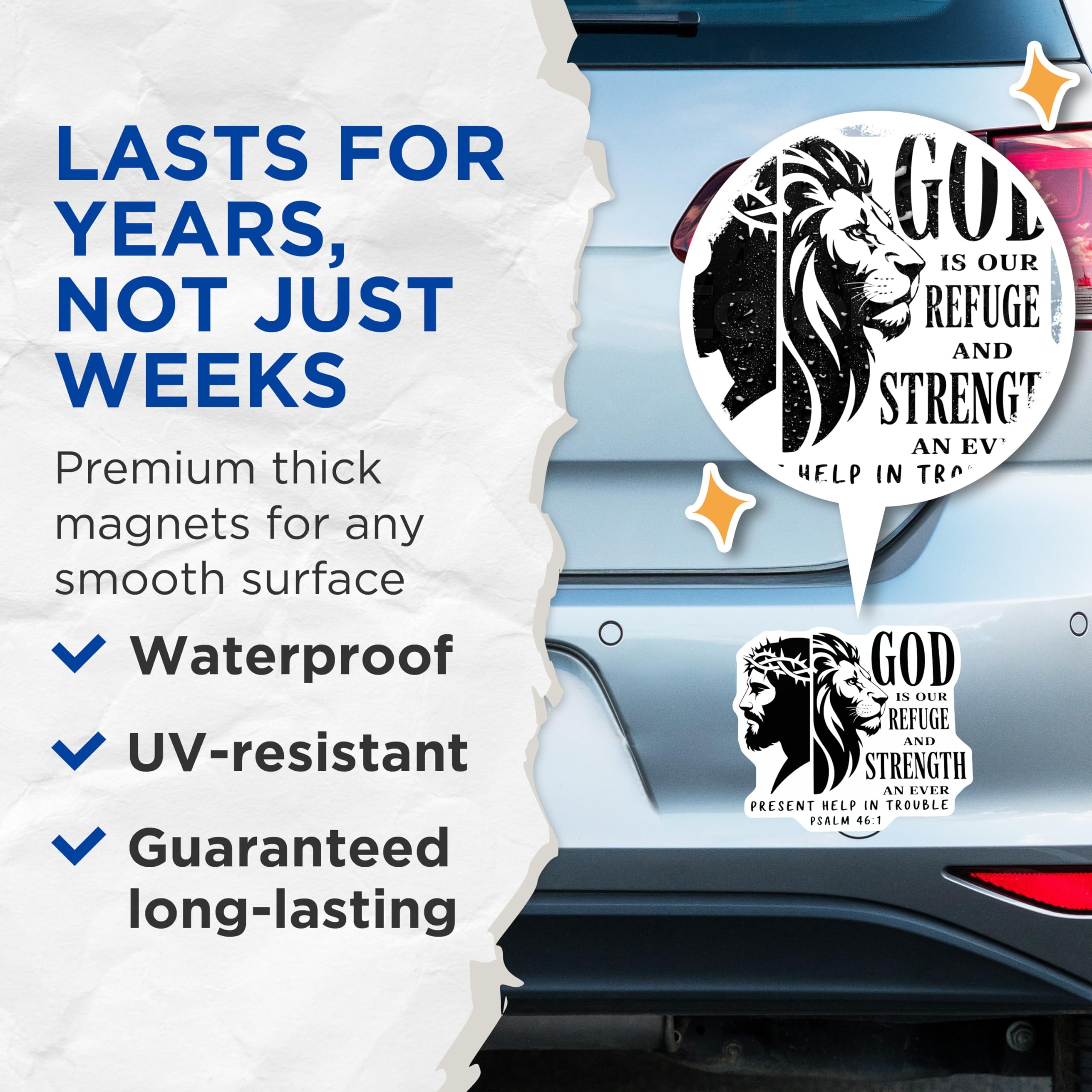 (2 Pack) Christian Magnets - Lion and Jesus - Psalm 46 1 Religious Magnet - 5" On Longest Side - Premium Magnet - for Cars, Refrigerators, Toolboxes, Lockers - Made in USA - MAG14021