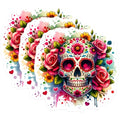 (3 Pack) Sugar Skull Decals - Day of The Dead - Floral Skull Decals - 3 Inches On Longest Side - Easy Peel & Apply - Made in USA - 3MCS8012