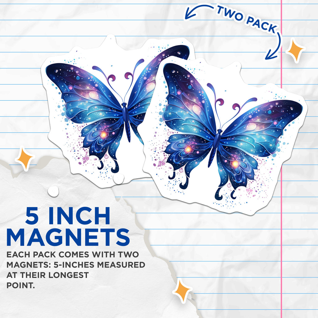 (2 Pack) Galaxy Butterfly Magnets - Cosmic Wing Art - Starry Night Decor - 5 Inches On Longest Side - Thick Durable Magnet - Made in USA - MAG39861