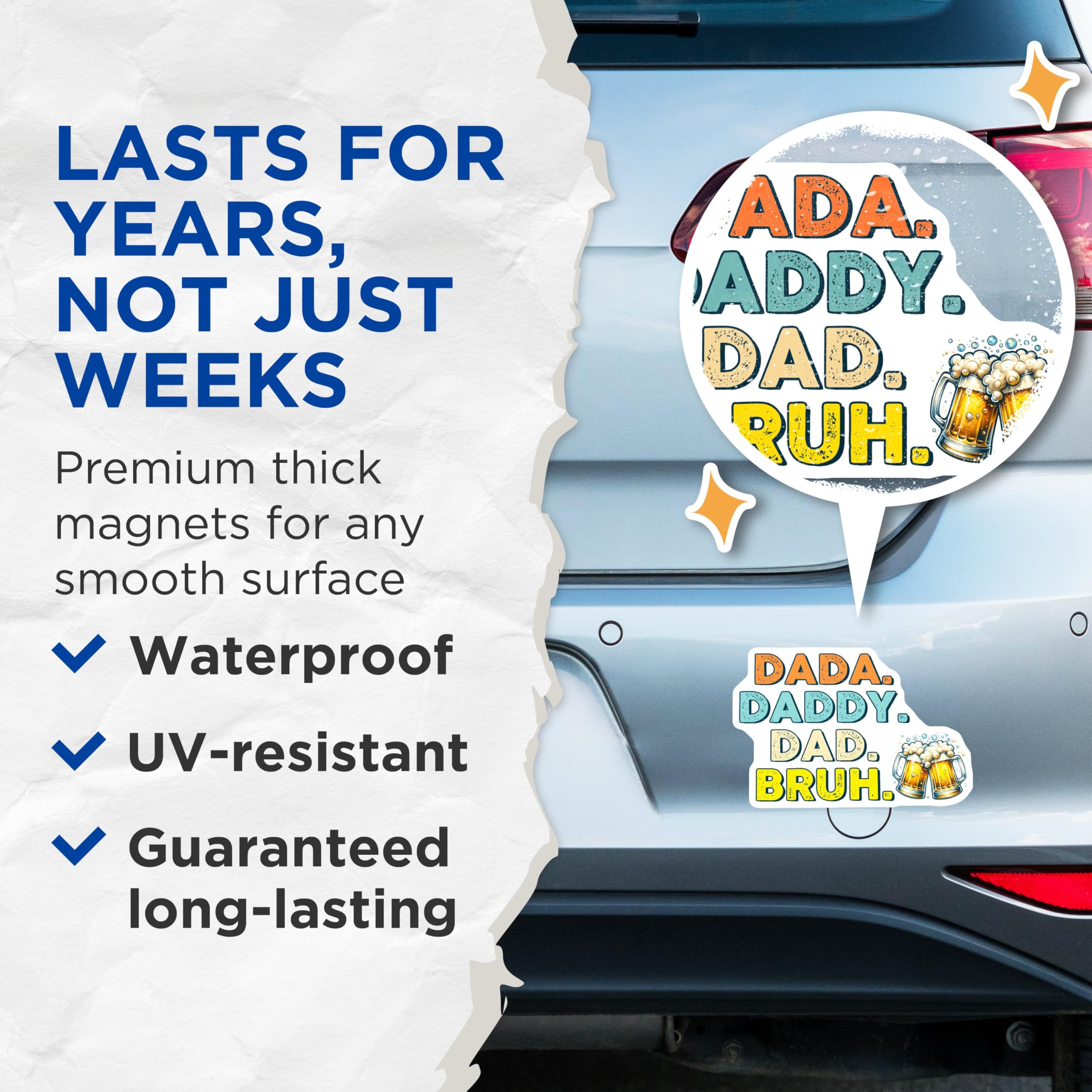 (2 Pack) Dada Daddy Dad Bruh Magnets - 5" On Longest Side - for Cars, Fridges, Toolboxes - Made in USA - MAG7488