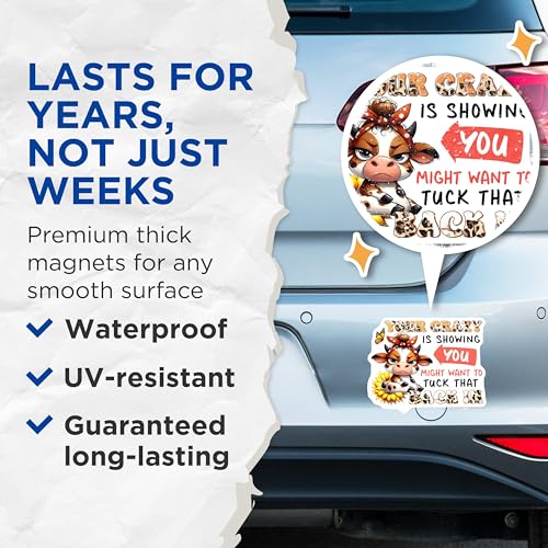 (2 Pack) Your Crazy is Showing Magnet - Funny Cow Meme Magnet - Sarcastic Fridge Magnet - 5" On Longest Side - for Cars, Fridges, Toolboxes - Made in USA - MAG3784