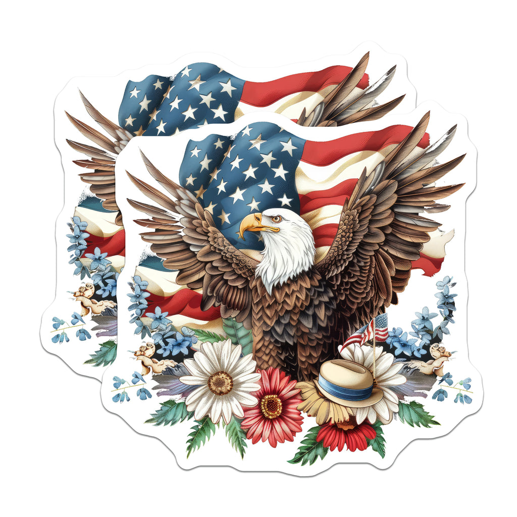 (2 Pack) Patriotic Eagle American Flag Magnets - 4th of July Decor - Veterans Day Memorial Day - 5 Inches On Longest Side - Thick Durable Magnet - Made in USA - MAG37925