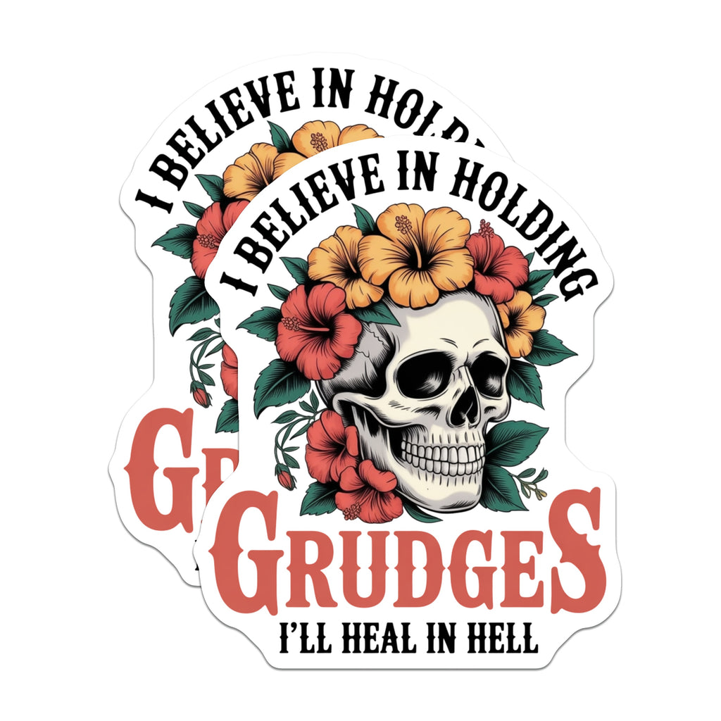 (2 Pack) Grudge Skull Magnets - Funny Sarcastic Kitchen Decor - Dark Humor Refrigerator Statement Accessories - 5 Inches On Longest Side - Thick Durable Magnet - Made in USA - MAG36396