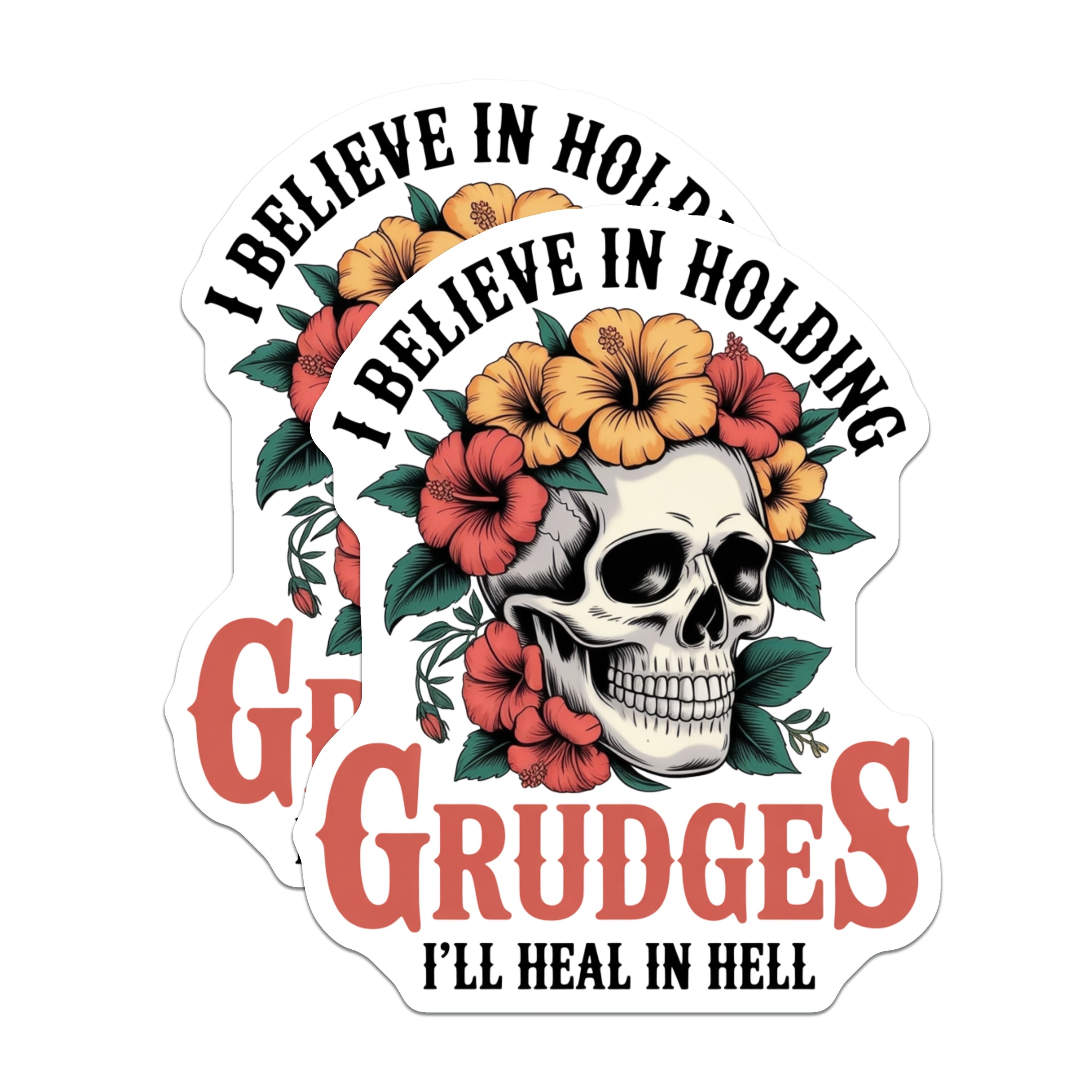 (2 Pack) Grudge Skull Magnets - Funny Sarcastic Kitchen Decor - Dark Humor Refrigerator Statement Accessories - 5 Inches On Longest Side - Thick Durable Magnet - Made in USA - MAG36396