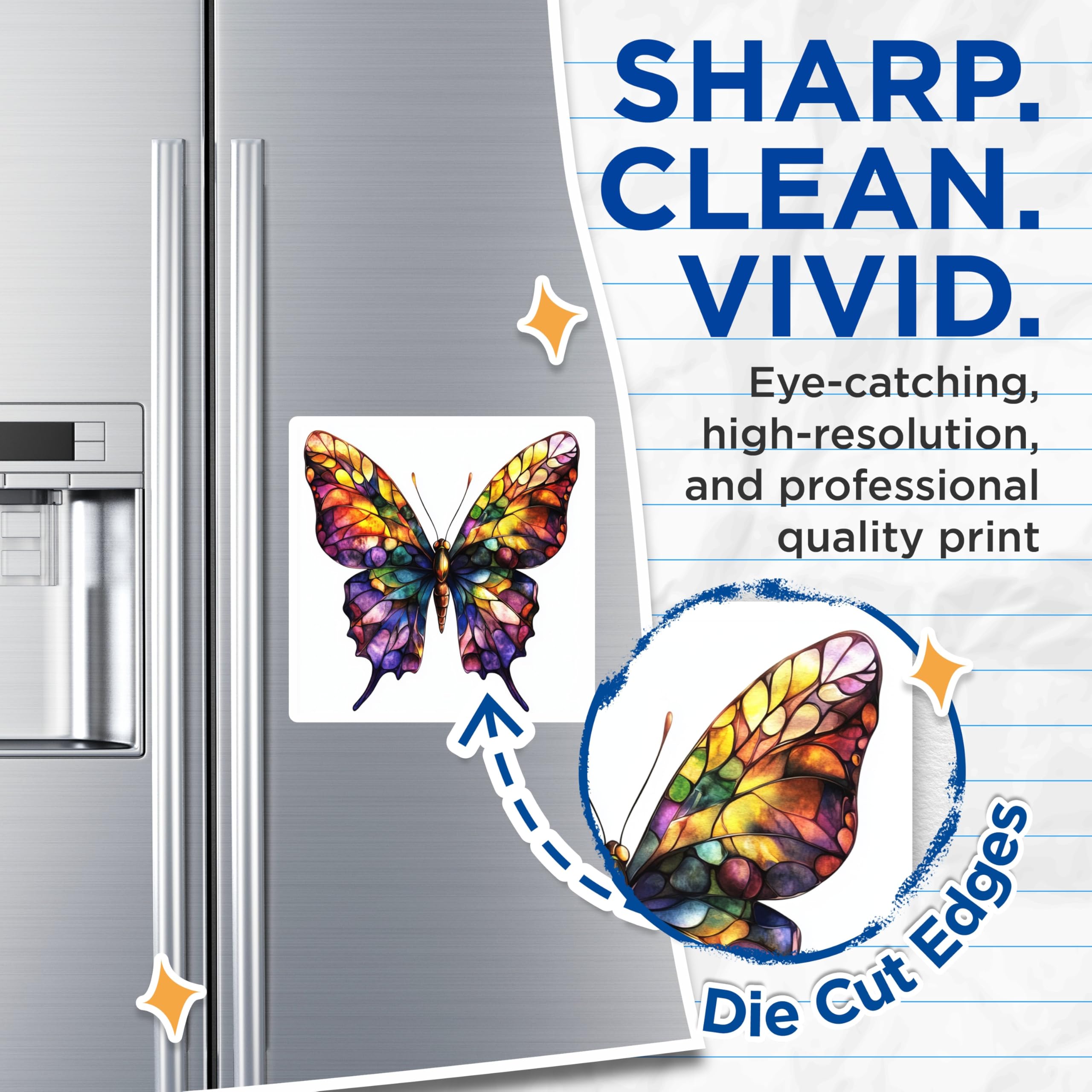 (2 Pack) Stained Glass Butterfly Magnets - Colorful Fridge Decor - Boho Insect Art - 5 Inches On Longest Side - Thick Durable Magnet - Made in USA - MAG30978