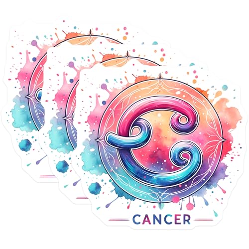 (3 Pack) Cancer Zodiac Decals - Watercolor Astrology Sign - Laptop Decal- 3 Inches On Longest Side - Easy Peel & Apply - Made in USA - 3MCS5539