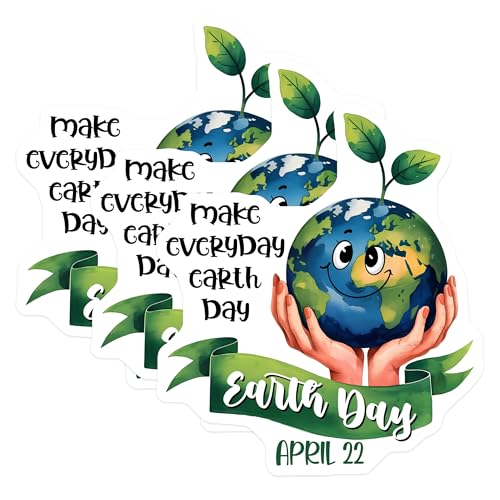 (3 Pack) Earth Day Decals - Laptop Decals - Environmental Awareness Sticker - 3 Inches On Longest Side - Easy Peel & Apply - Made in USA - 3MCS7203