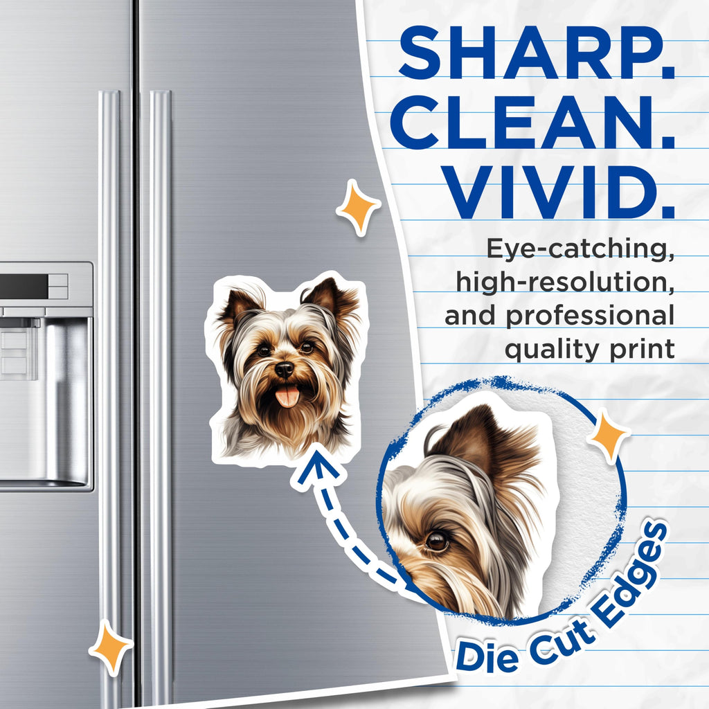 (2 Pack) Yorkshire Terrier Magnets - Cute Yorkie Art Decor - Dog Lover Refrigerator Adornment - 5 Inches On Longest Side - Thick Durable Magnet - Made in USA - MAG24402