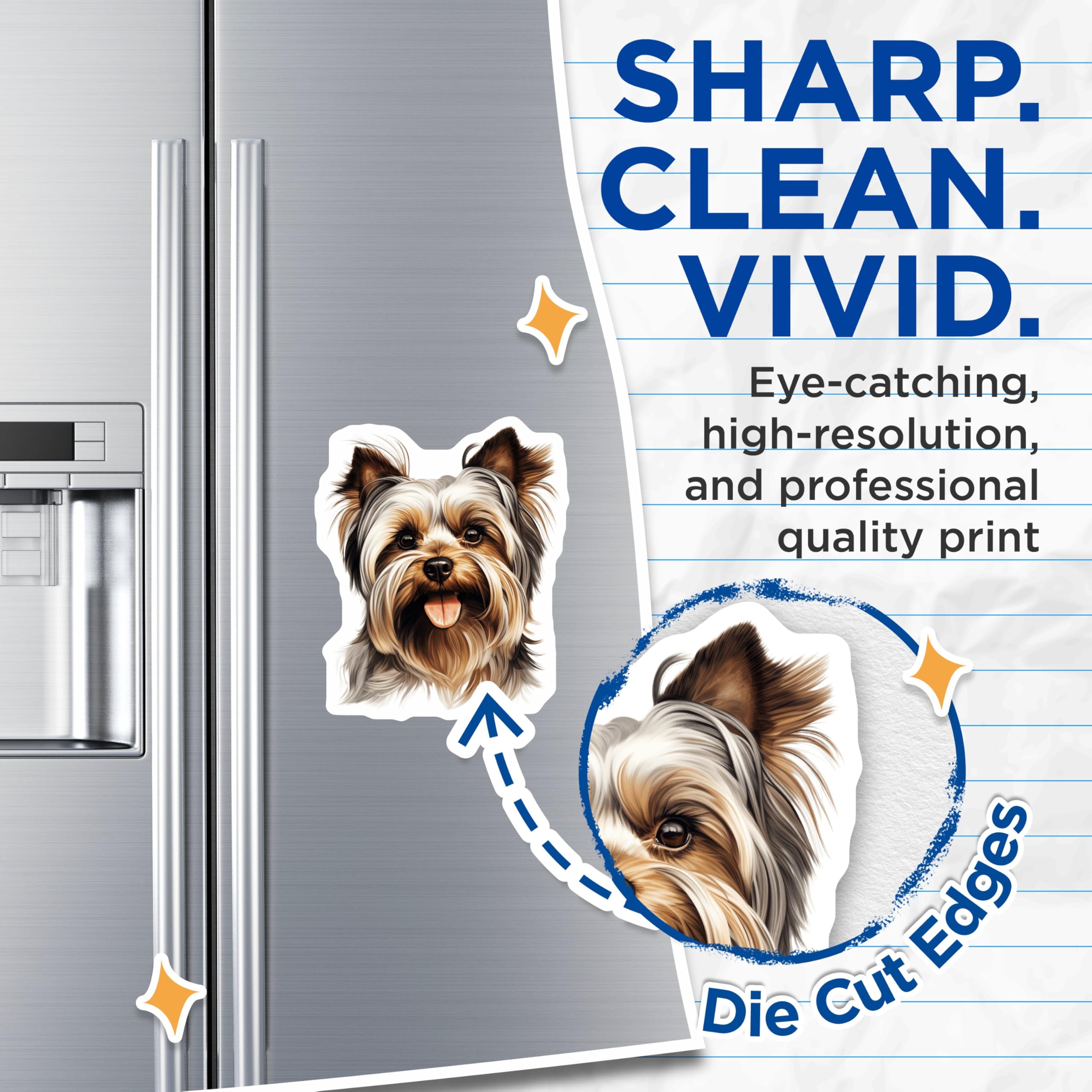 (2 Pack) Yorkshire Terrier Magnets - Cute Yorkie Art Decor - Dog Lover Refrigerator Adornment - 5 Inches On Longest Side - Thick Durable Magnet - Made in USA - MAG24402
