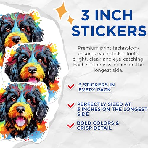 (3 Pack) Bernedoodle Decals - Colorful Dog Sticker - Laptop Decals - 3 Inches On Longest Side - Easy Peel & Apply - Made in USA - 3MCS0799