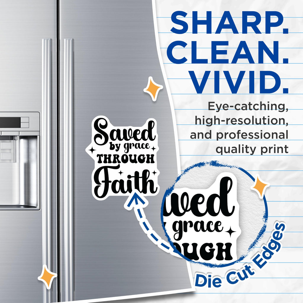 (2 Pack) Saved By Grace Through Faith Magnets - Christian Refrigerator Decor - Inspirational Scripture - 5 Inches On Longest Side - Thick Durable Magnet - Made in USA - MAG25567