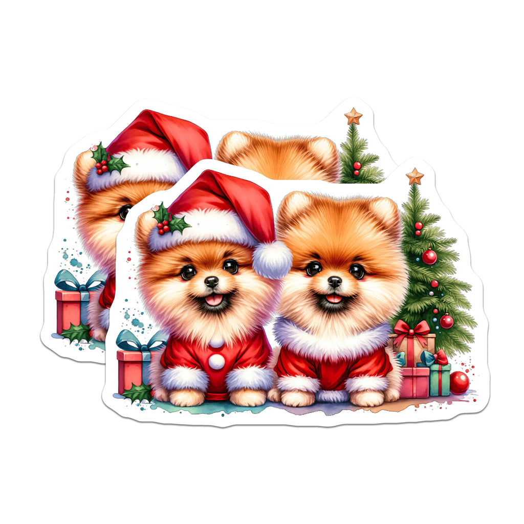 (2 Pack) Cute Pomeranian Christmas Magnets - Holiday Puppy Decor - Festive Dog Lover Fridge Magnet - 5 Inches On Longest Side - Thick Durable Magnet - Made in USA - MAG29245