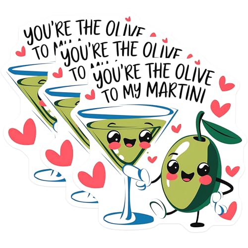 (3 Pack) Olive to My Martini Decals - Cute Martini Lover - Funny Food Puns - 3 Inches On Longest Side - Easy Peel & Apply - Made in USA - 3MCS4007