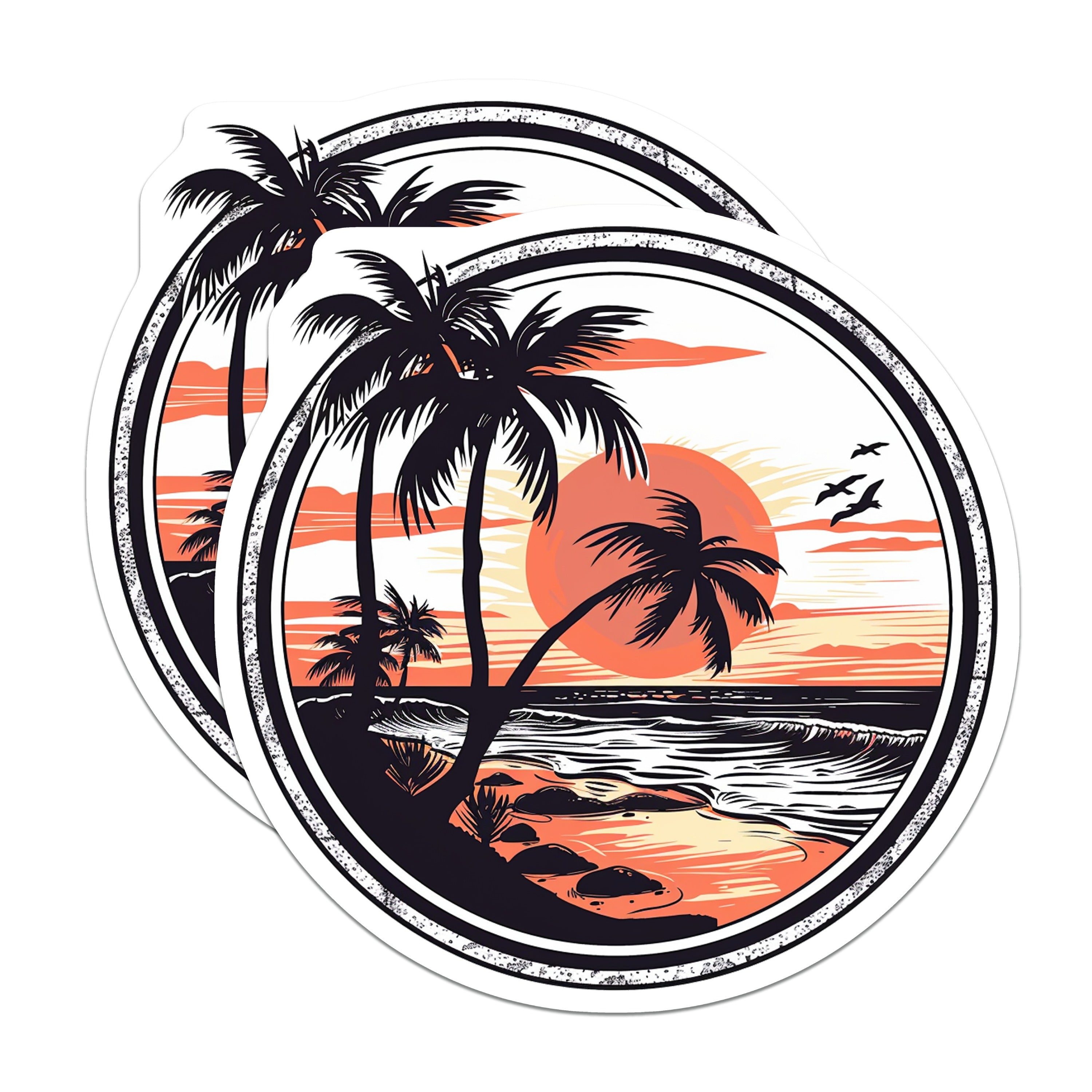 (2 Pack) Tropical Beach Sunset Magnets - Palm Tree Ocean Art - Coastal Decor Vacation Scene - 5 Inches On Longest Side - Thick Durable Magnet - Made in USA - MAG39127