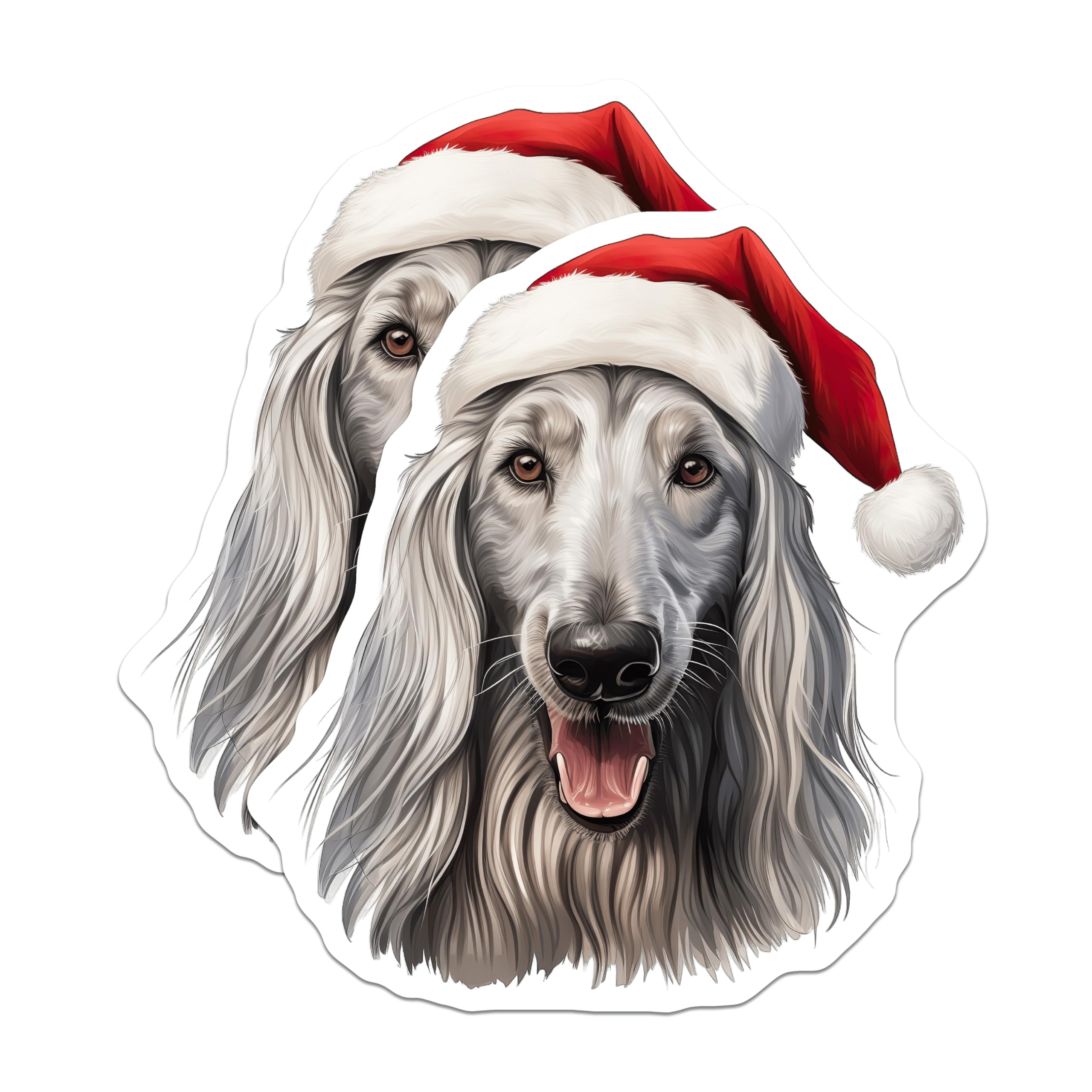 (2 Pack) Afghan Hound Magnets - Santa Hat Christmas Dog Decor - Festive Pet Lover Accent - Winter Canine Art - 5 Inches On Longest Side - Thick Durable Magnet - Made in USA - MAG28730