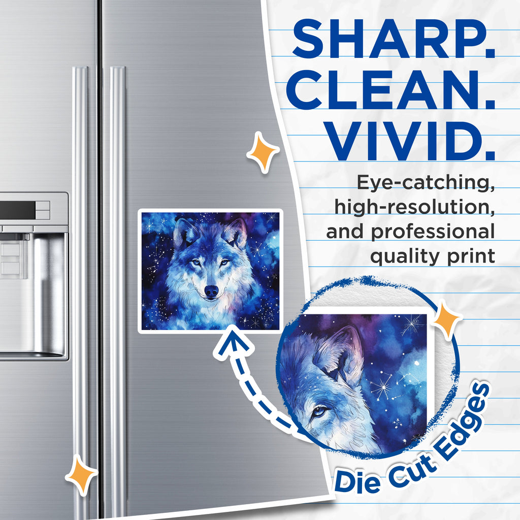 (2 Pack) Cosmic Wolf Magnets - Watercolor Animal Decor - Celestial Starry Fridge Art - 5 Inches On Longest Side - Thick Durable Magnet - Made in USA - MAG38524