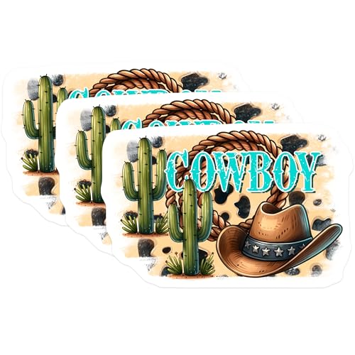 (3 Pack) Cowboy Decals - Western Decal - Cactus Decals - 3 Inches On Longest Side - Easy Peel & Apply - Made in USA - 3MCS1925