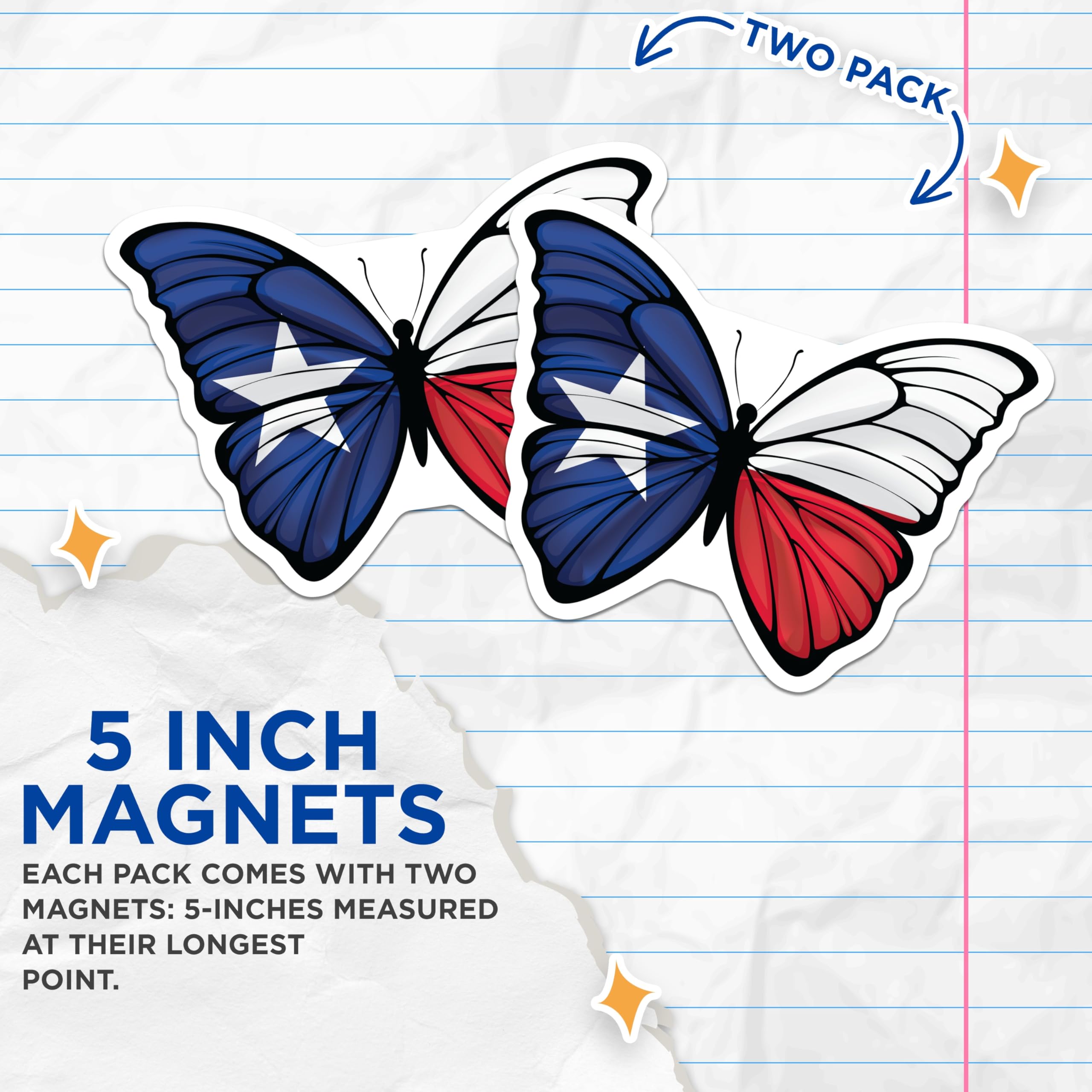 (2 Pack) Texas Chile Flag Butterfly Magnets - Lone Star Nation Pride - South American Identity Decor - Patriotic Flag Art - 5 Inches On Longest Side - Thick Durable Magnet - Made in USA - MAG19245