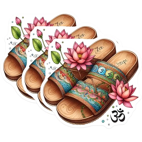 (3 Pack) Yoga Lotus Decals - Zen Sandals - Spiritual Stickers - 3 Inches On Longest Side - Easy Peel & Apply - Made in USA - 3MCS7642