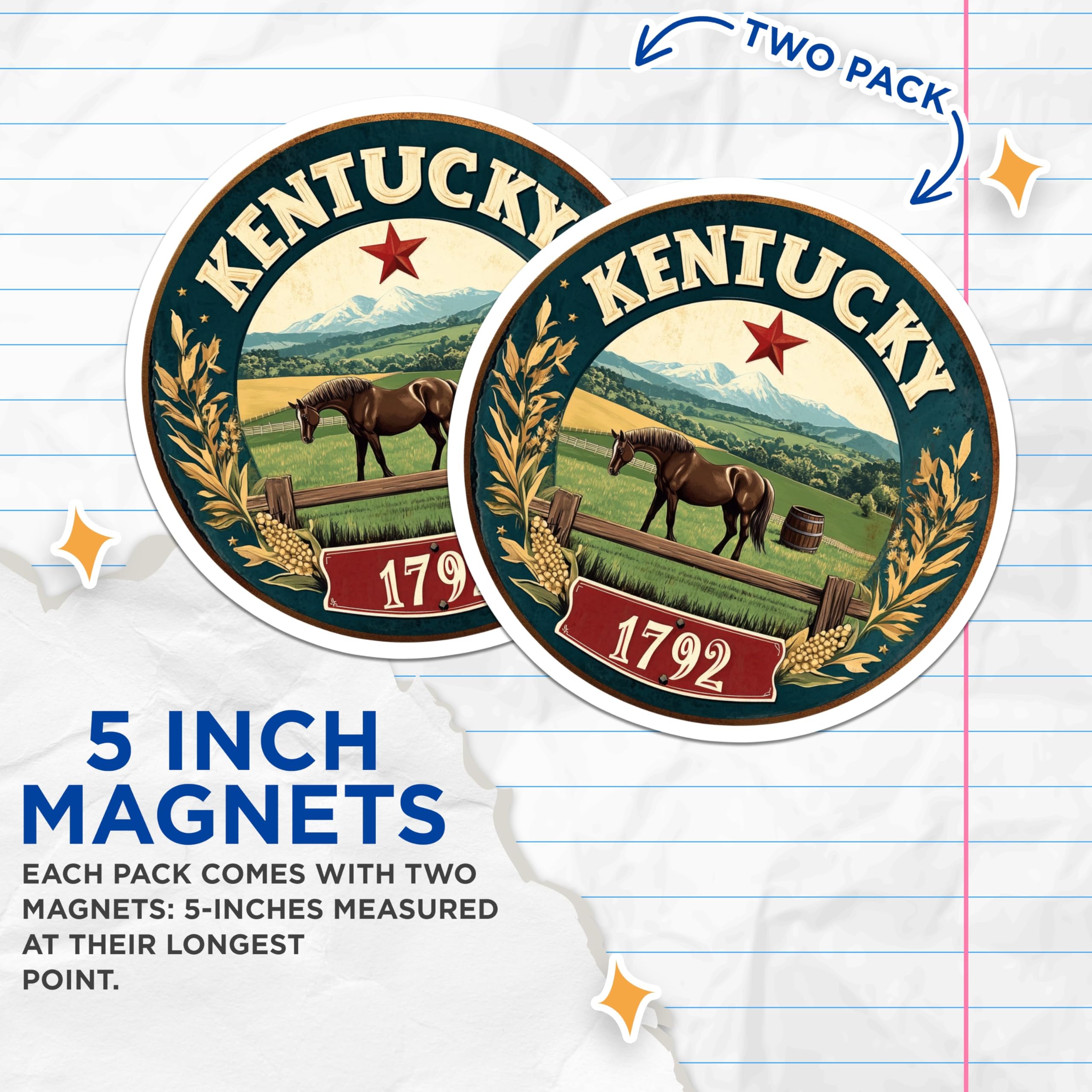 (2 Pack) Kentucky Horse Magnets - State Seal Art - Bourbon Barrel Decor - 5" On Longest Side - Premium Magnet - for Cars, Refrigerators, Toolboxes, Lockers - Made in USA - MAG14807