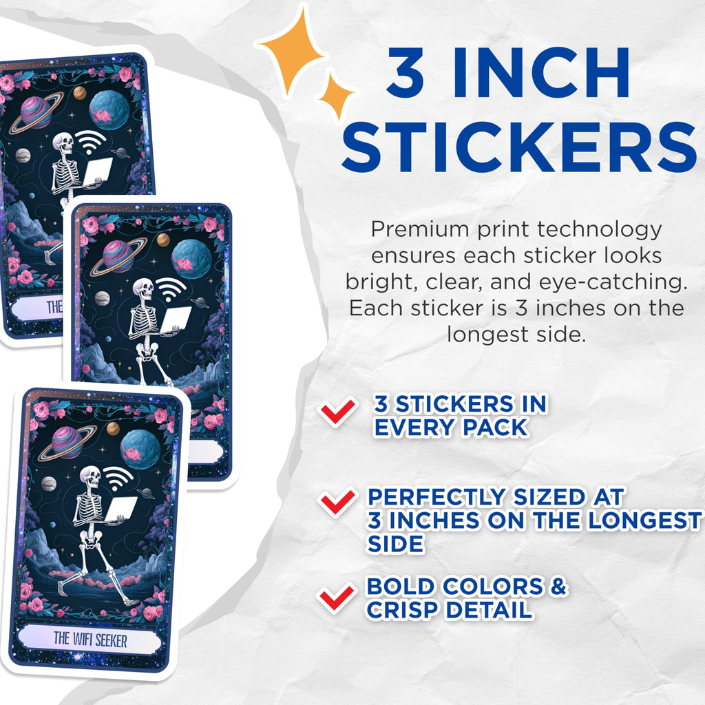 (3 Pack) WiFi Seeker Decals - Laptop Decal - Skeleton Planets Decals - 3 Inches On Longest Side - Easy Peel & Apply - Made in USA - 3MCS8747
