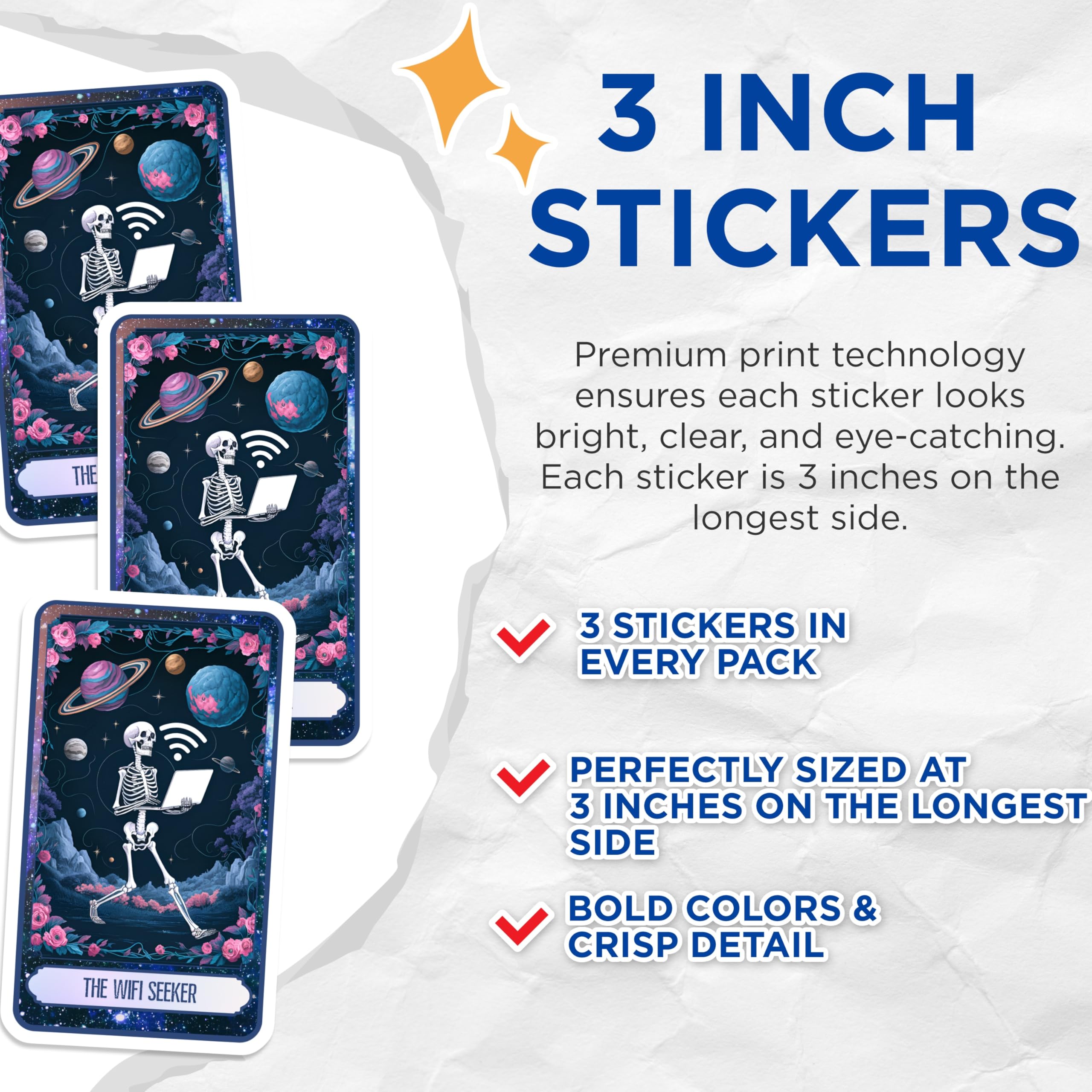 (3 Pack) WiFi Seeker Decals - Laptop Decal - Skeleton Planets Decals - 3 Inches On Longest Side - Easy Peel & Apply - Made in USA - 3MCS8747