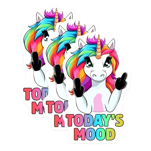 (3 Pack) Unicorn Decals - Funny Today's Mood - Rude Unicorn Laptop - 3 Inches On Longest Side - Easy Peel & Apply - Made in USA - 3MCS6566